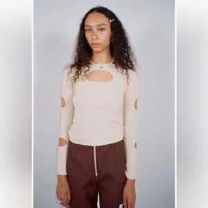 Sandy Liang Cut-Out Long Sleeve Top, size M